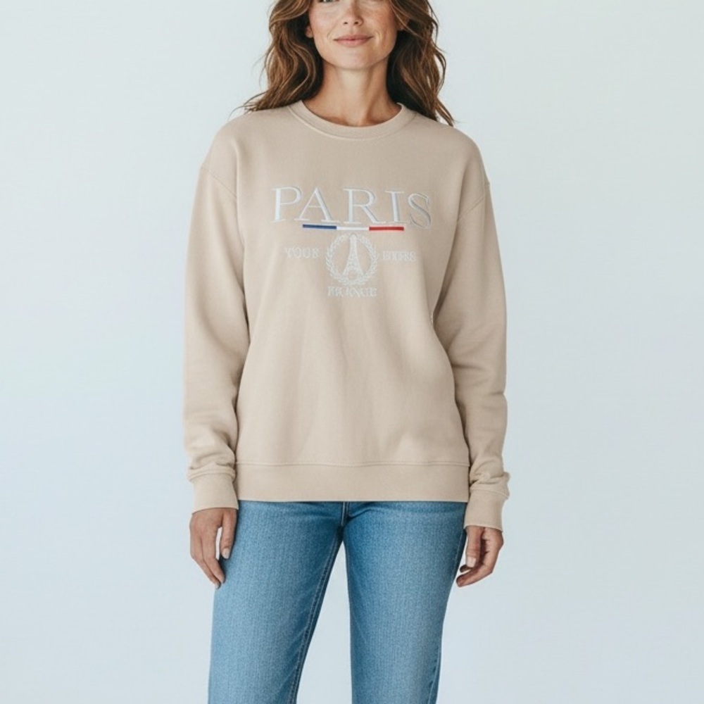 Attitude Paris France Tour Eiffel Sweatshirt Womens L Beige‎ Tan